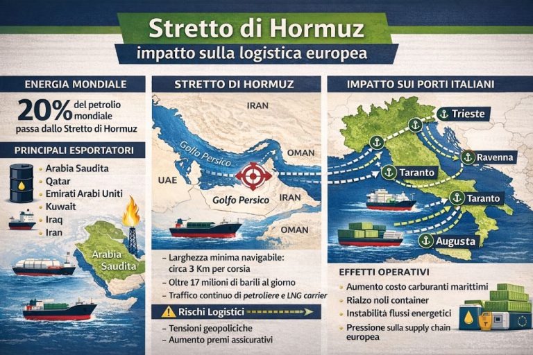 Rotte marittime nello stretto di Hormuz e collegamento con i porti europei
