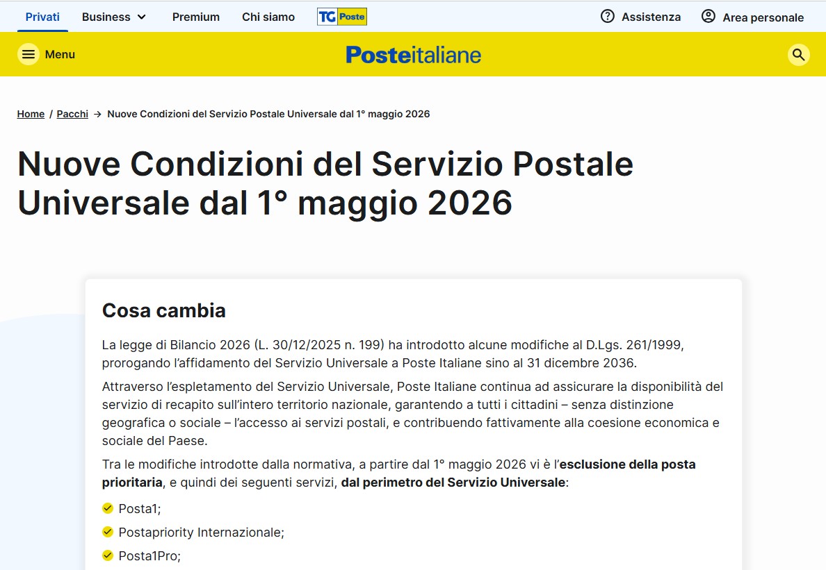 Portale Poste Italiane nuove condizioni