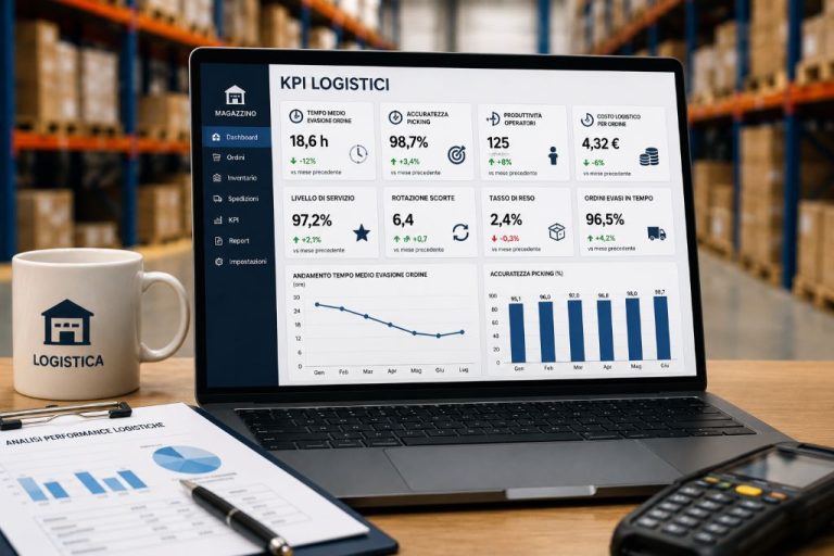 Dashboard con KPI logistici per l'analisi delle prestazioni del magazzino