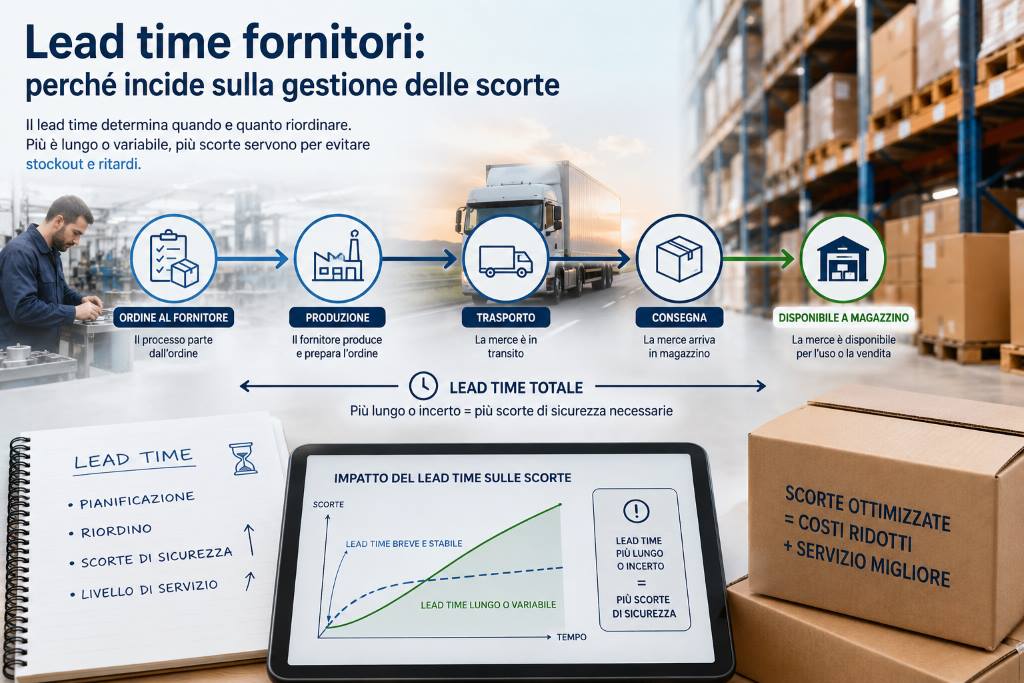 Responsabile acquisti che analizza lead time, ritardi e consegne degli ordini fornitori
