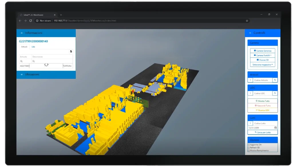Visualizzazione 3D del magazzino in SILWA