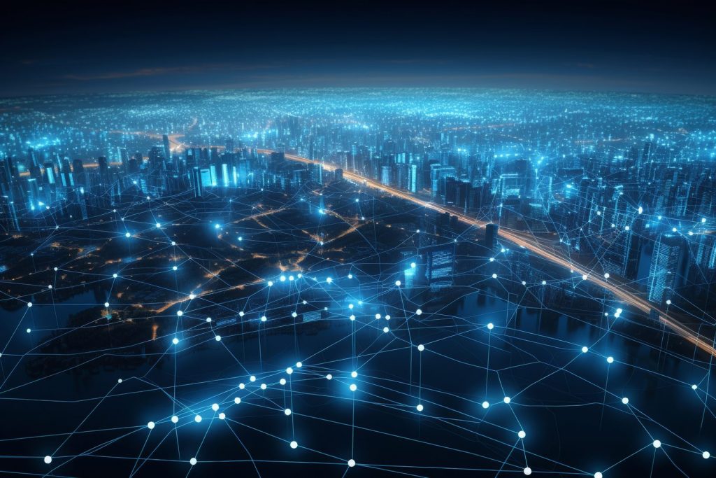 Illustrazione di una città connessa, immagine stampa di Urban Tech 2026